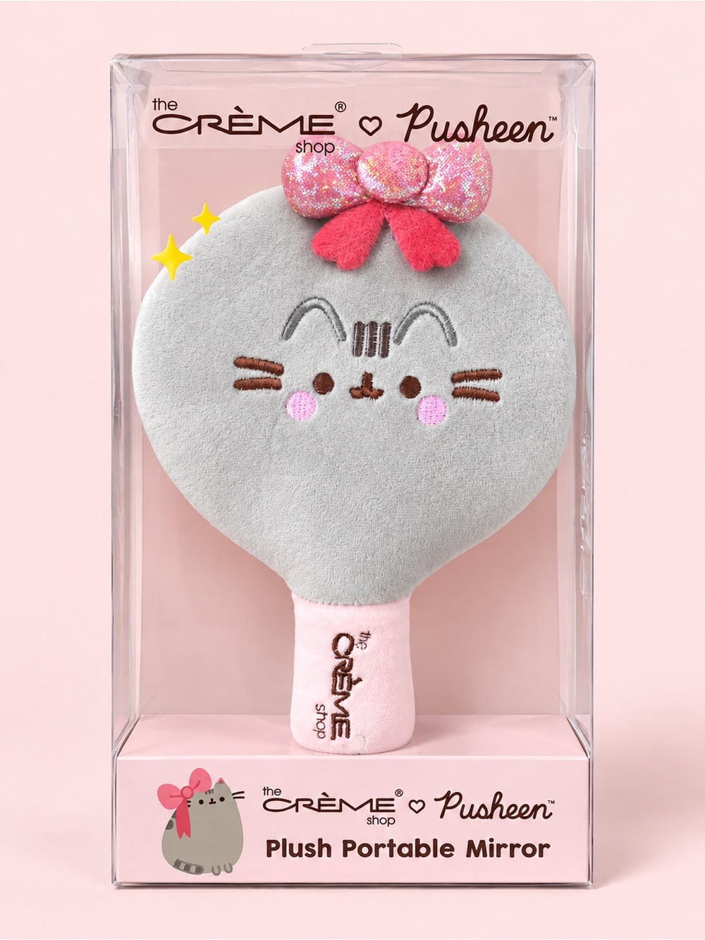 The Crème Shop x Pusheen Plush Portable Mirror - Light Gray & Pink